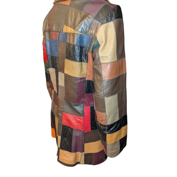 La Vogue Patchwork Leather Jacket Vintage Women Size 10 Multi-Colored 3/4 Length - Picture 7 of 10